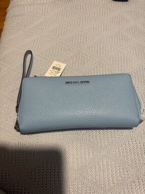 Michael Kors Powder Blue Pebbled Leather Wristlet Wallet